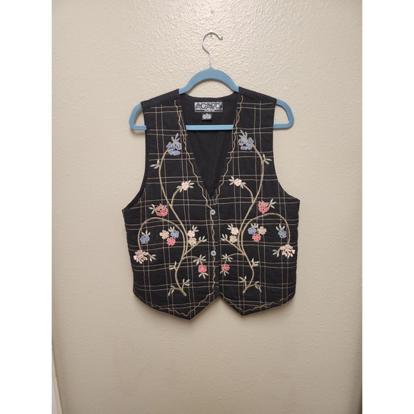 Agapo Collection Jackets & Blazers - Vintage Agapo Collection Black Cotton Embroidered Floral Vest Waistcoat Medium